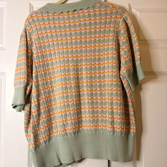 Joanie Clothing Verity Knitted Stripe Polo Top. - Picture 6 of 6